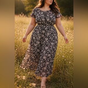 LANE BRYANT Navy Floral Chiffon High Neck Tie Maxi Dress 18/20P NEW